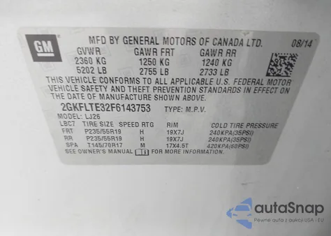 2015 GMC Terrain Slt-2 из США, поврежденный, VIN 2GKFLTE32F6143753